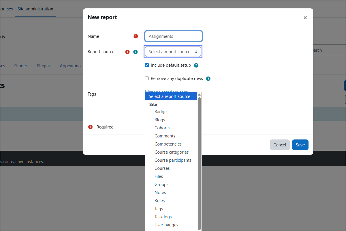 Choosing a Report Source