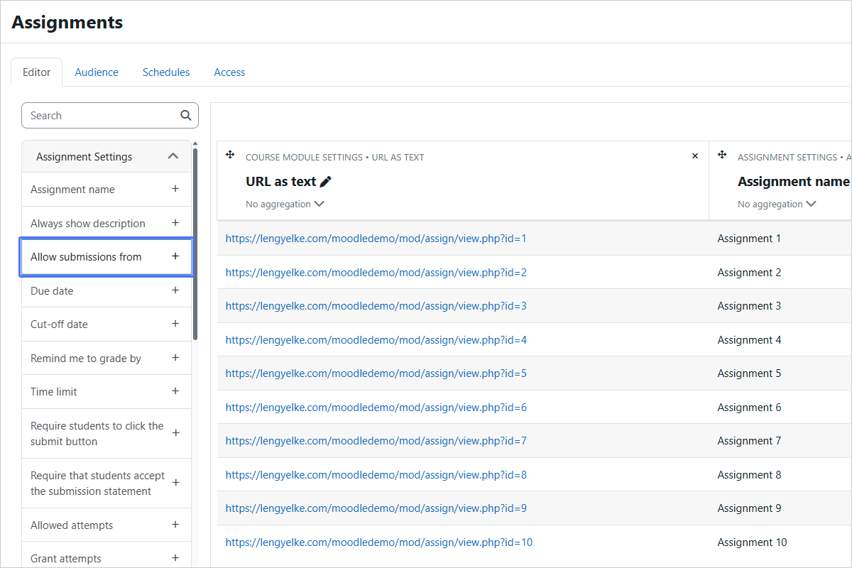 Adding the 'Allow submissions from' Column
