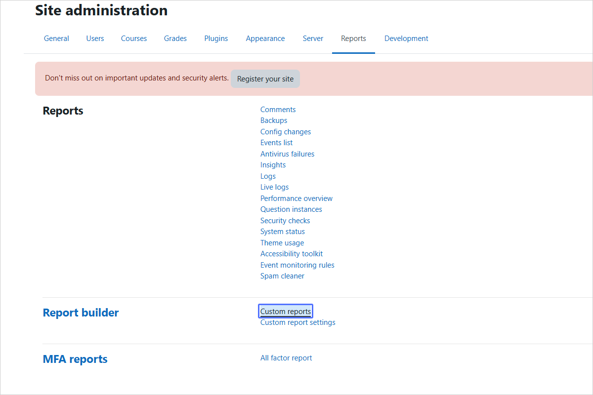 Selecting Custom Reports