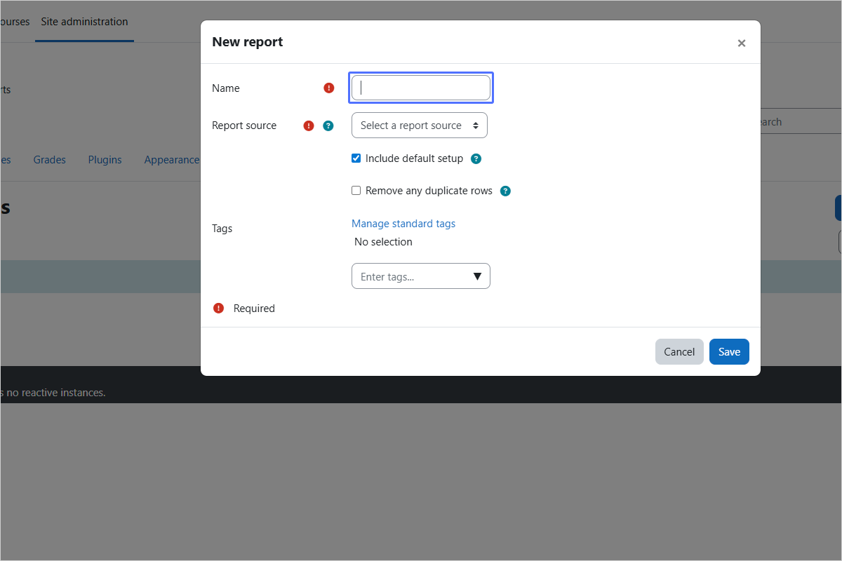 Entering Report Name
