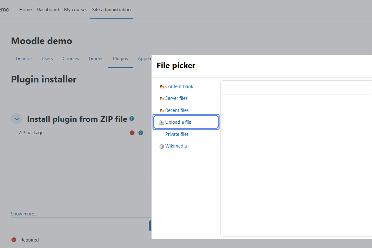 Selecting the 'Upload a File' Option