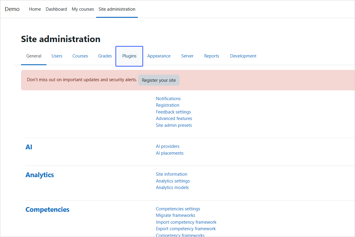 Navigating to Plugins