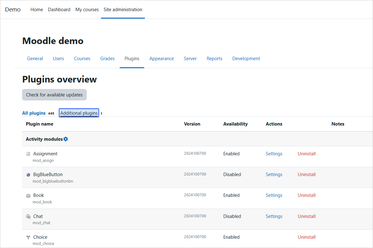 Viewing Additional Plugins