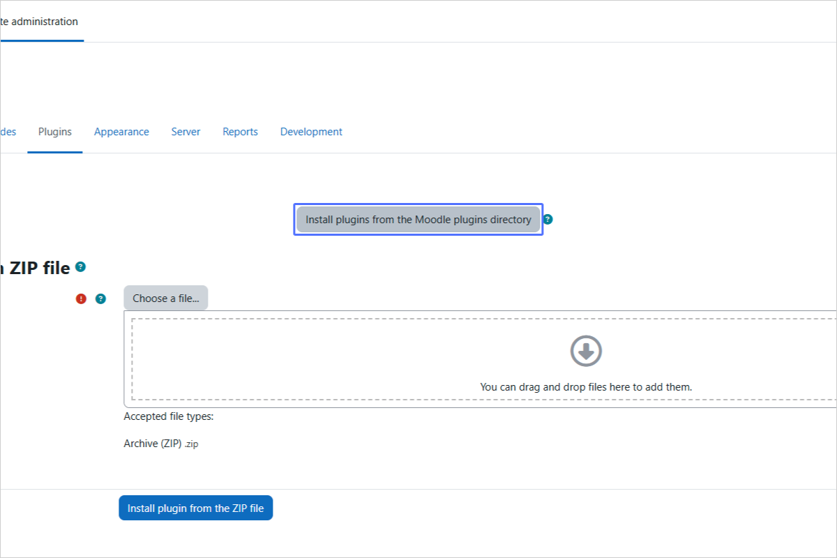 Choosing to Install from the Moodle Plugins Directory